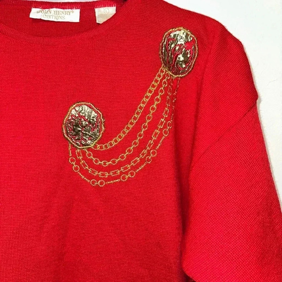 VINTAGE Women's John Henry Editions Sweater L, Red & Gold, Embroidery - Picture 8 of 16